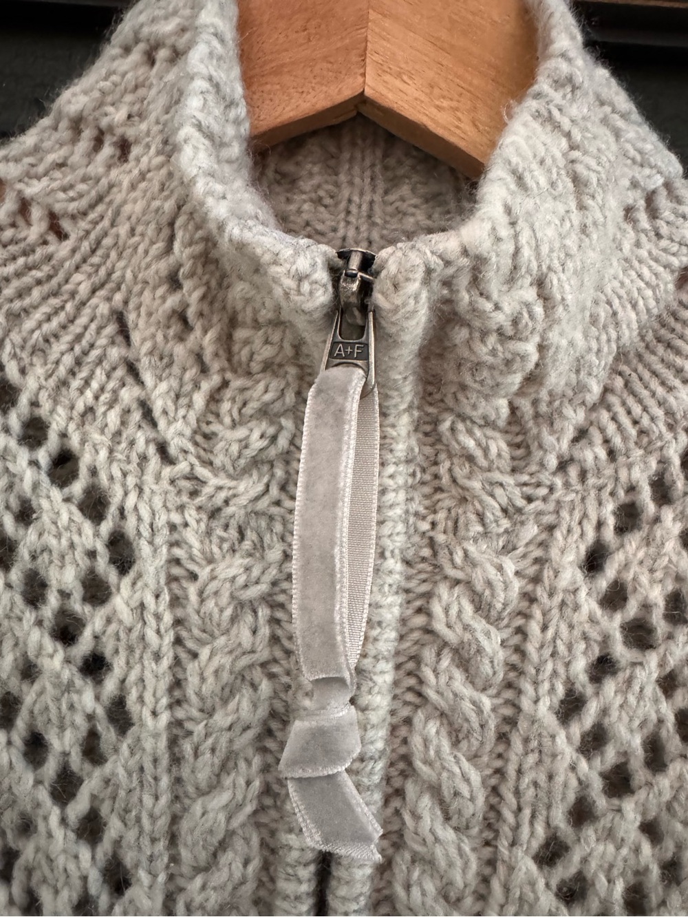 VTG Y2K Abercrombie & Fitch Pointelle Lambswool Zip Cardigan Sweater Small - Picture 6 of 14